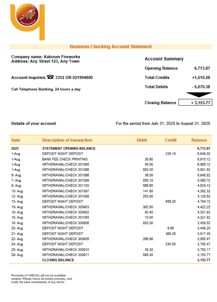 Modèle Word et PDF de relevé de compte bancaire Druk PNB